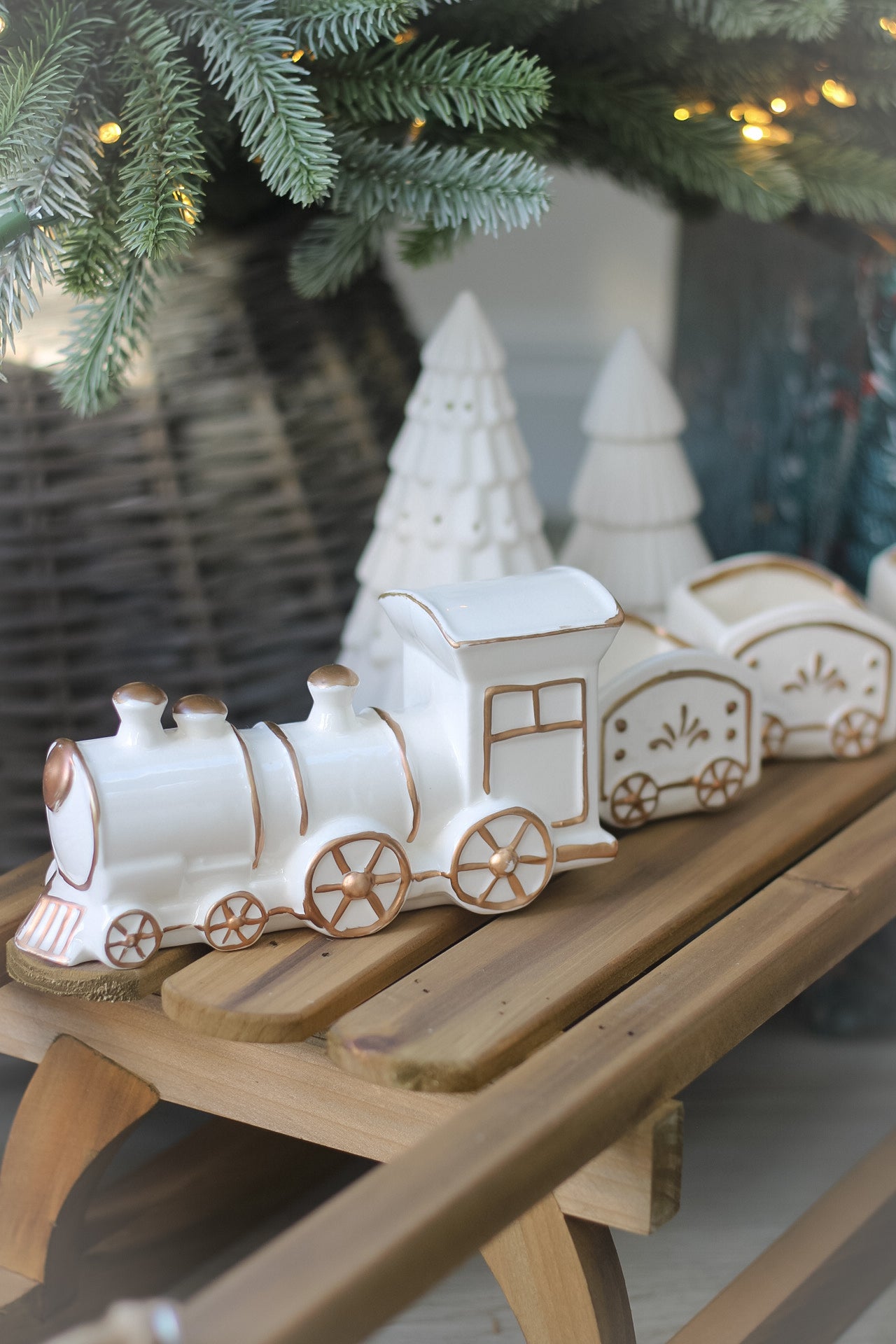 White Porcelain Train Set for elegant timeless christmas decor