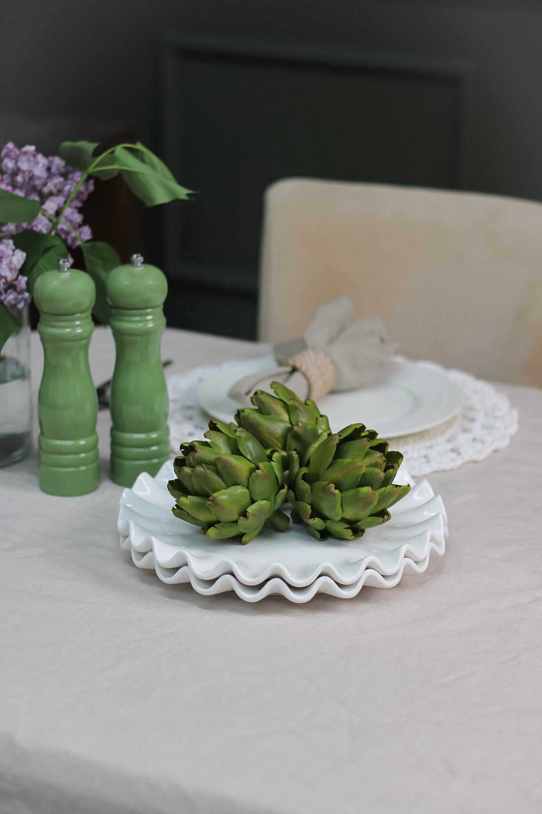 White Ruffled Ceramic Plate