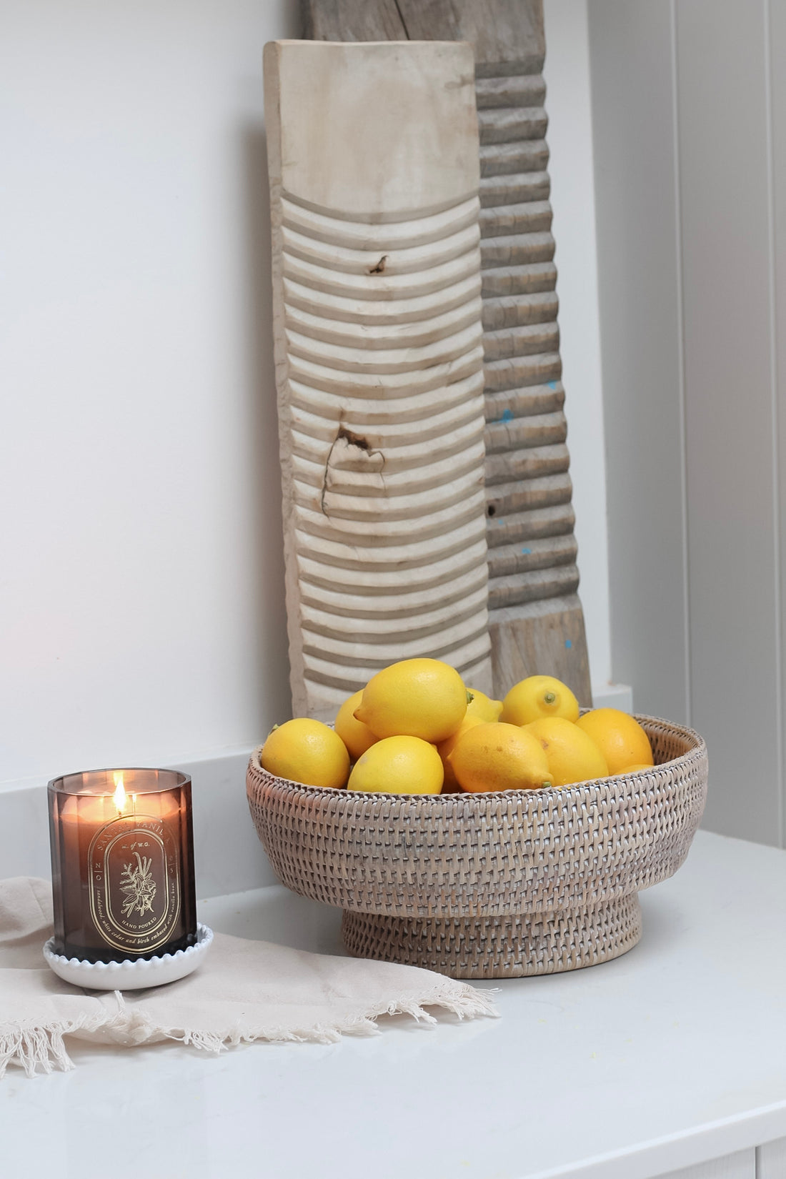 White Washed Natural Rattan Pedestal Bowl