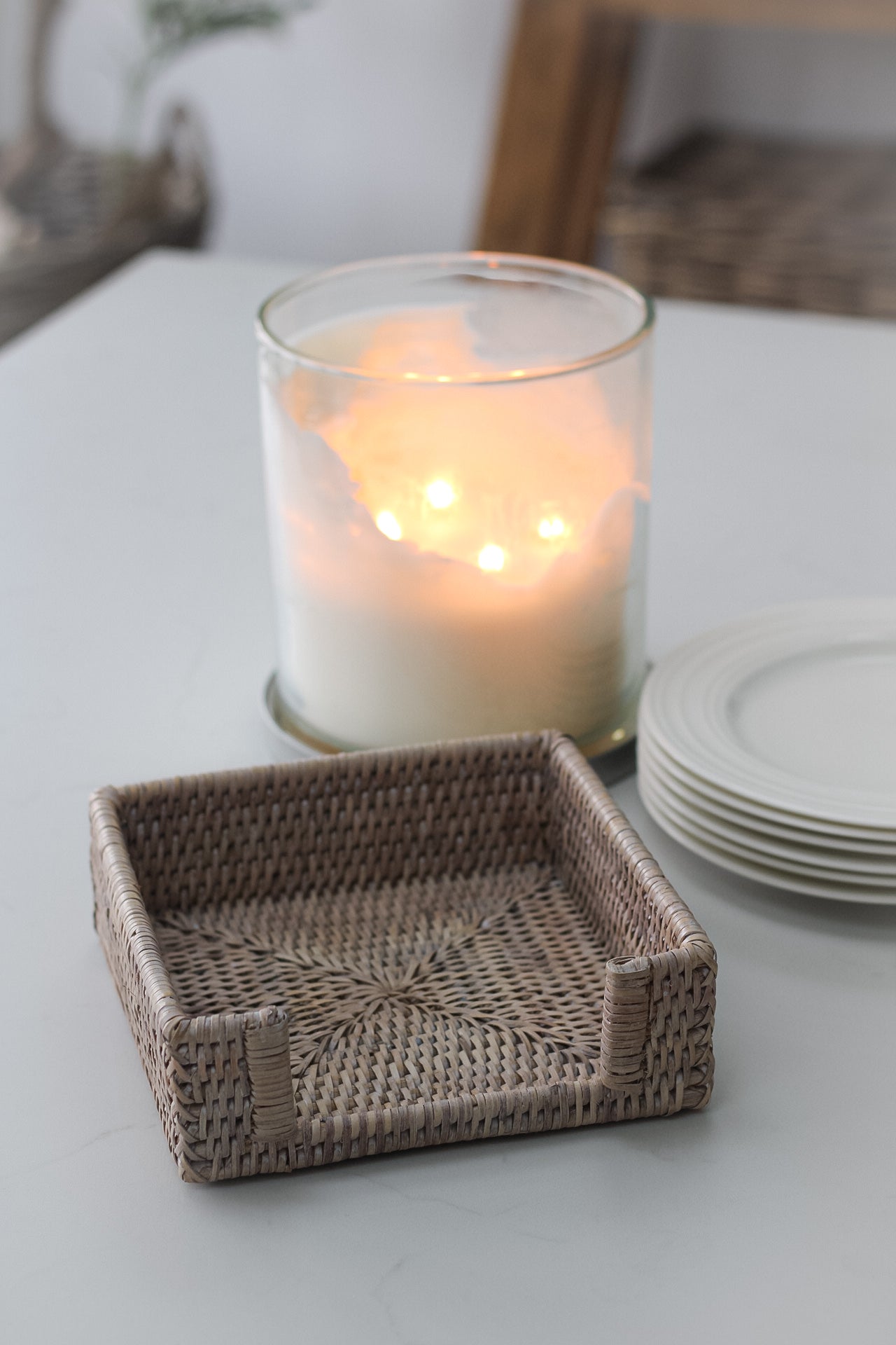 White Washed Rattan Napkin Holder