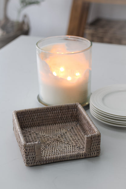 White Washed Rattan Napkin Holder