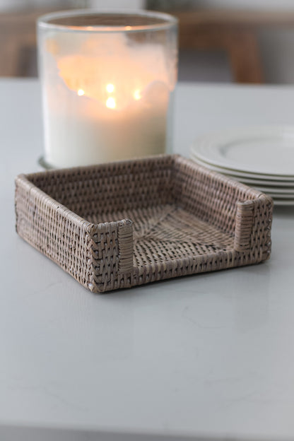 White Washed Rattan Napkin Holder