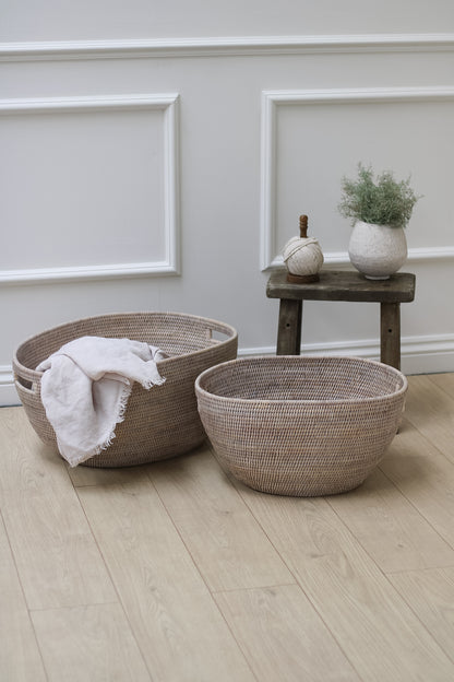 White Washed Rattan Tapered Laundry Basket