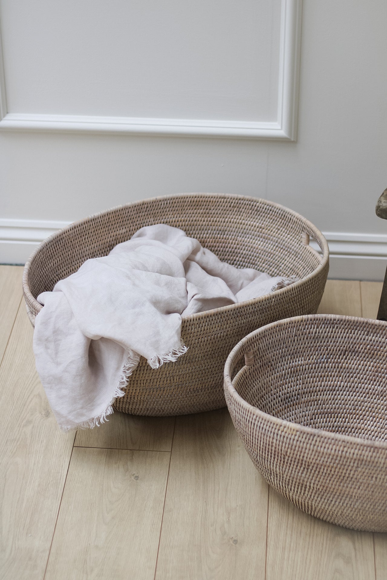 White Washed Rattan Tapered Laundry Basket