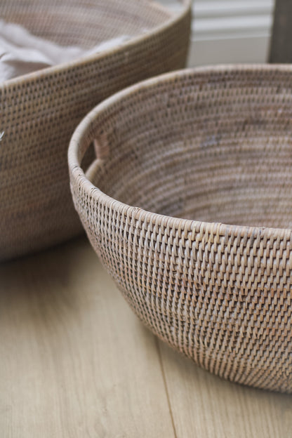 White Washed Rattan Tapered Laundry Basket