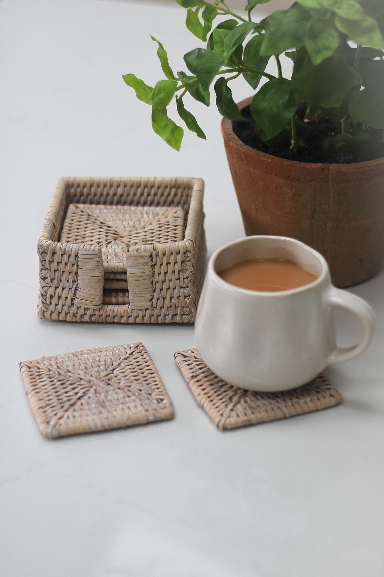 Whitewashed Square Rattan Coasters