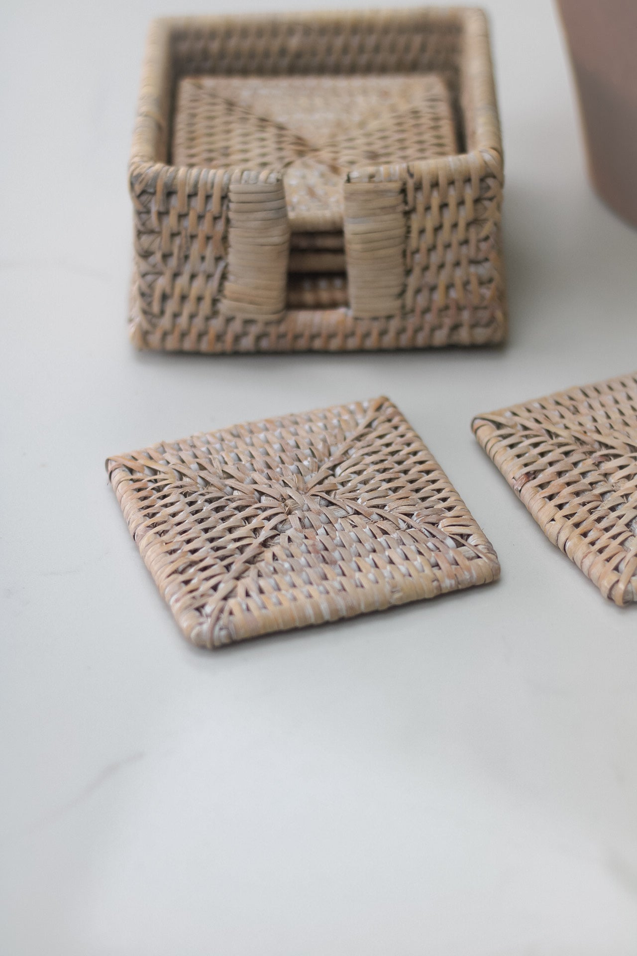 Whitewashed Square Rattan Coasters