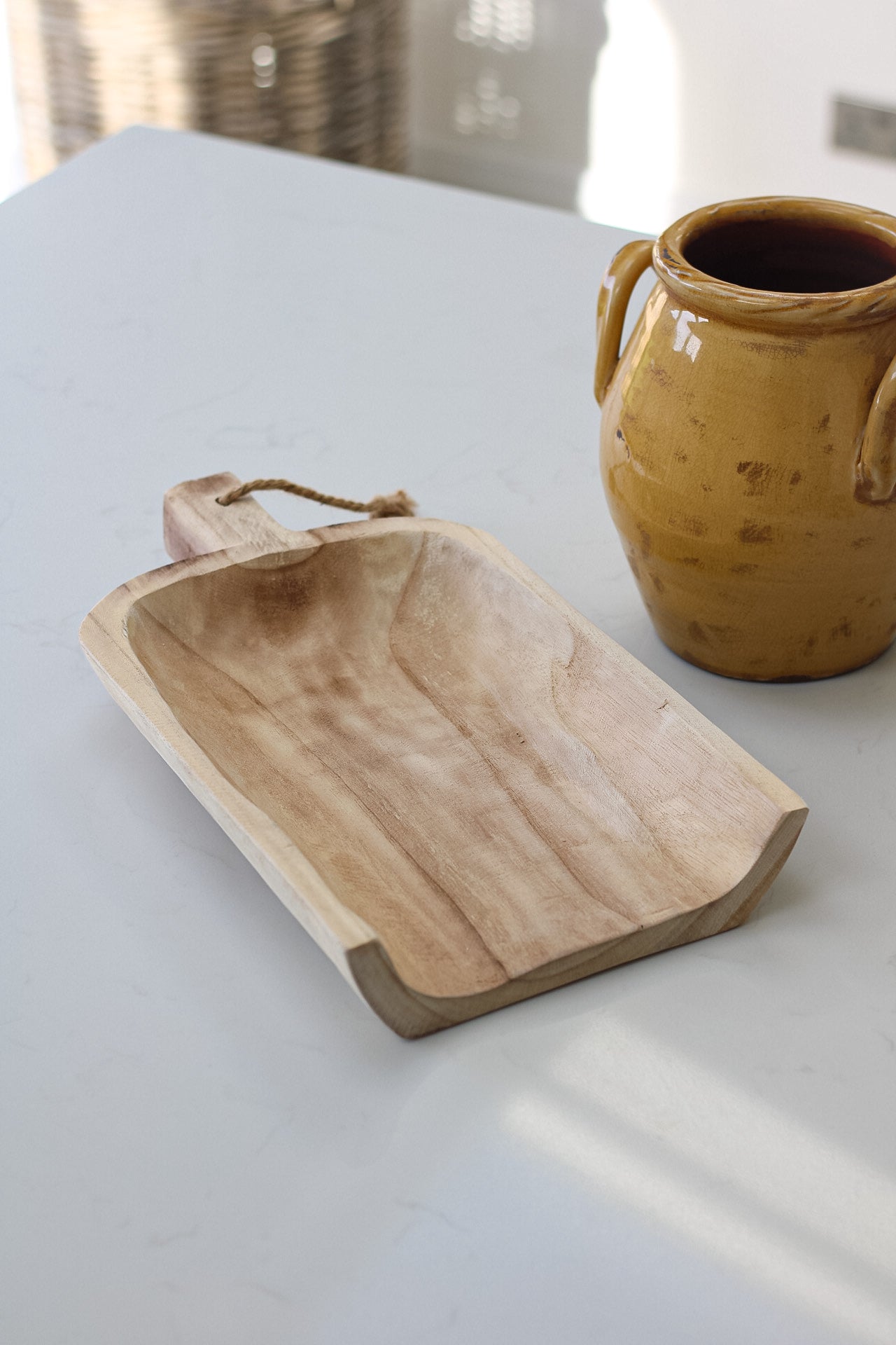 Wooden shovel tray to use as a fruit bowl in your home decor