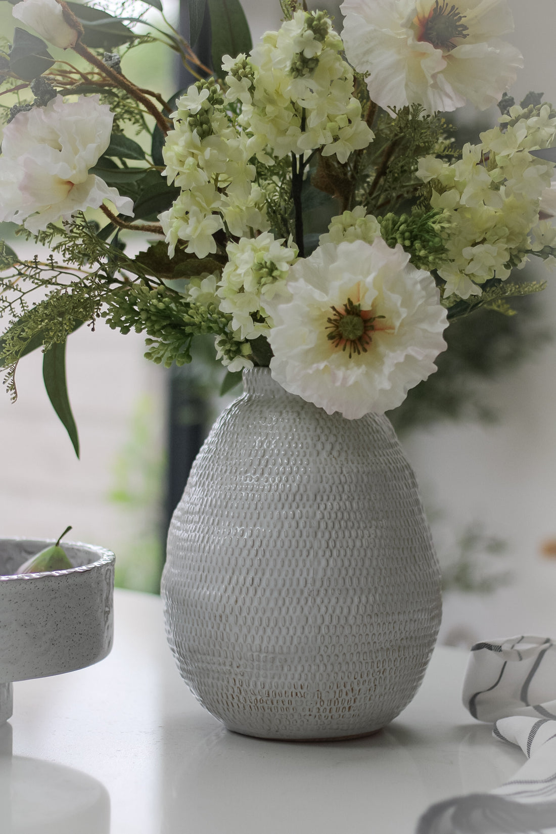 Woven Effect Grey Ceramic Vase