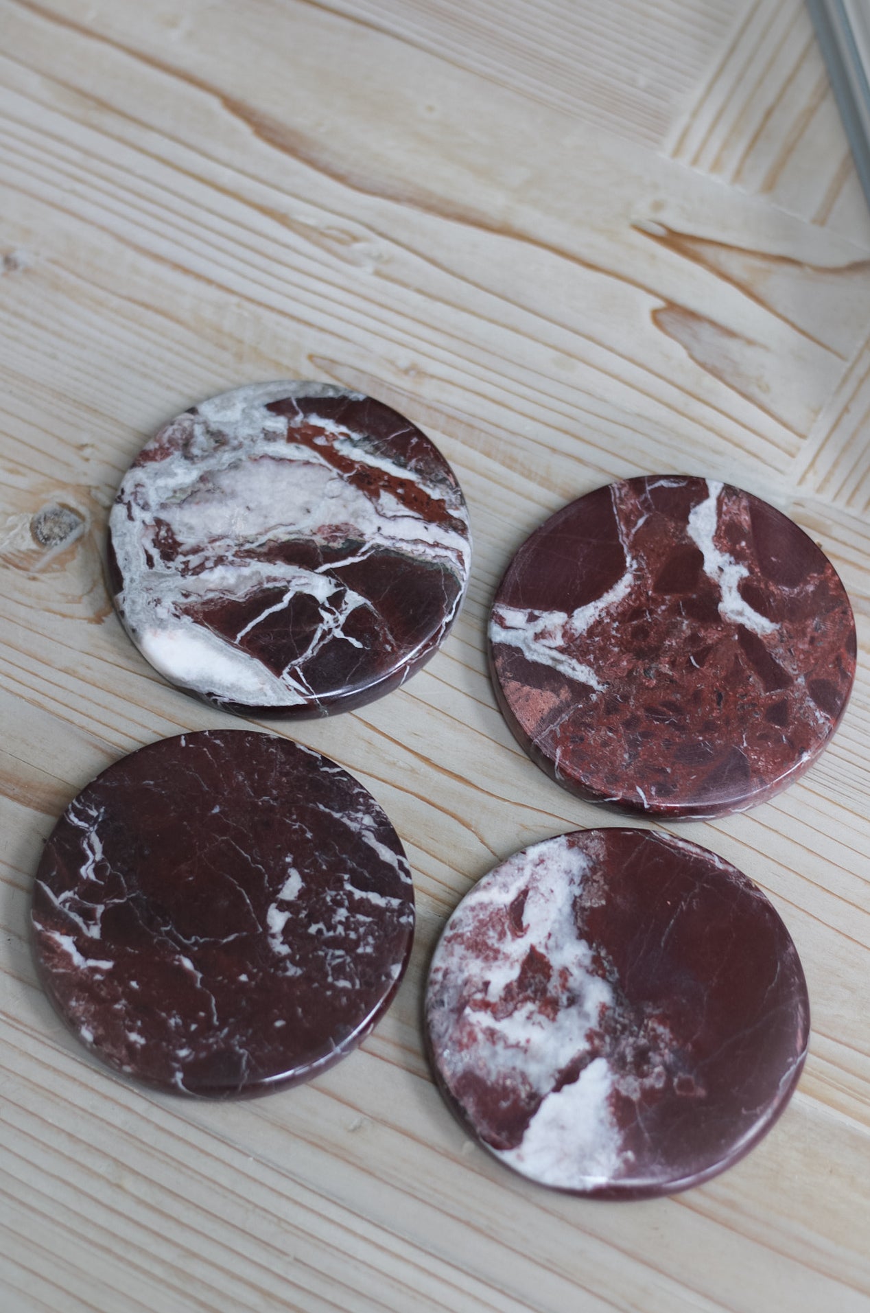 dark red marble veined coasters