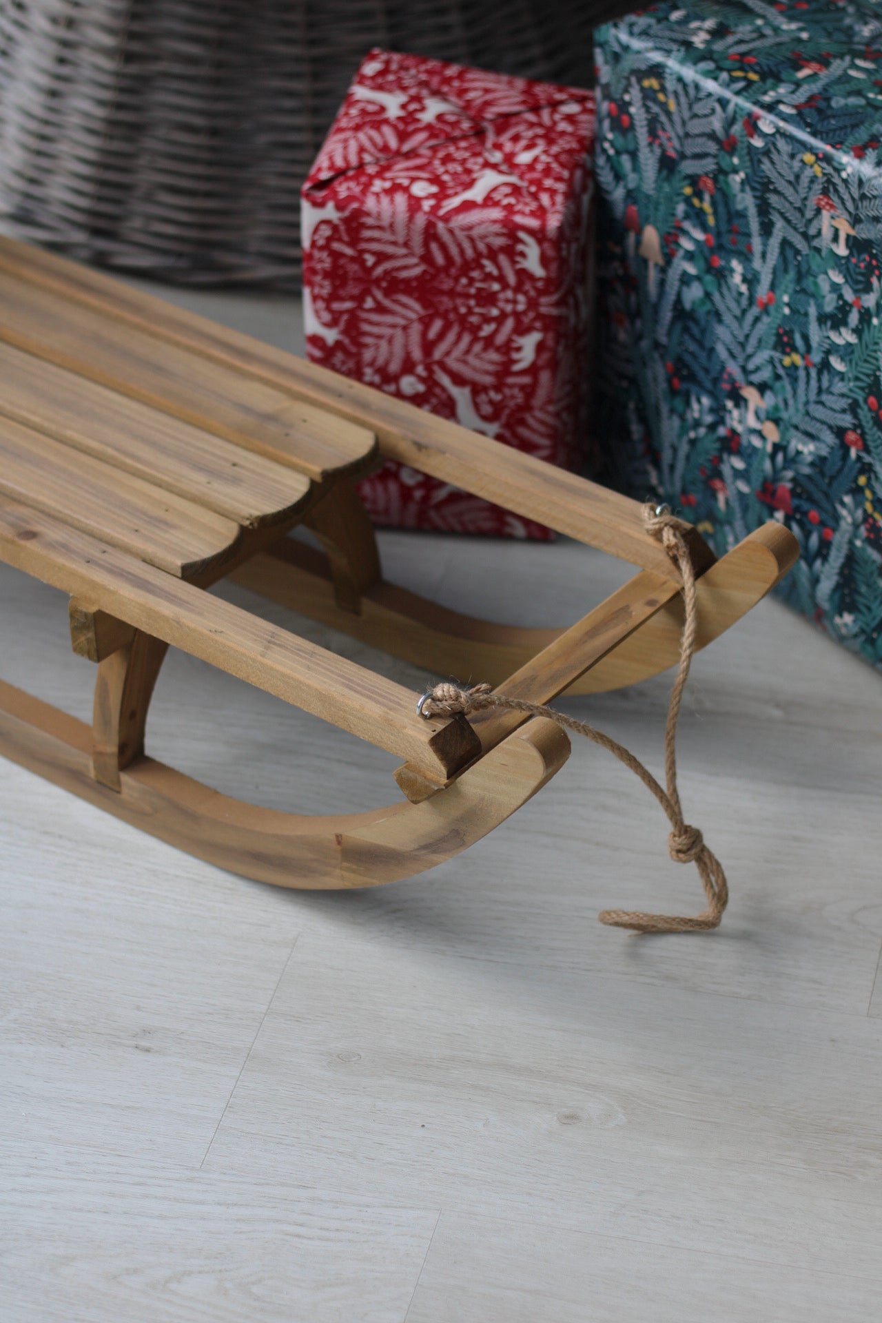 up close of wooden sleigh