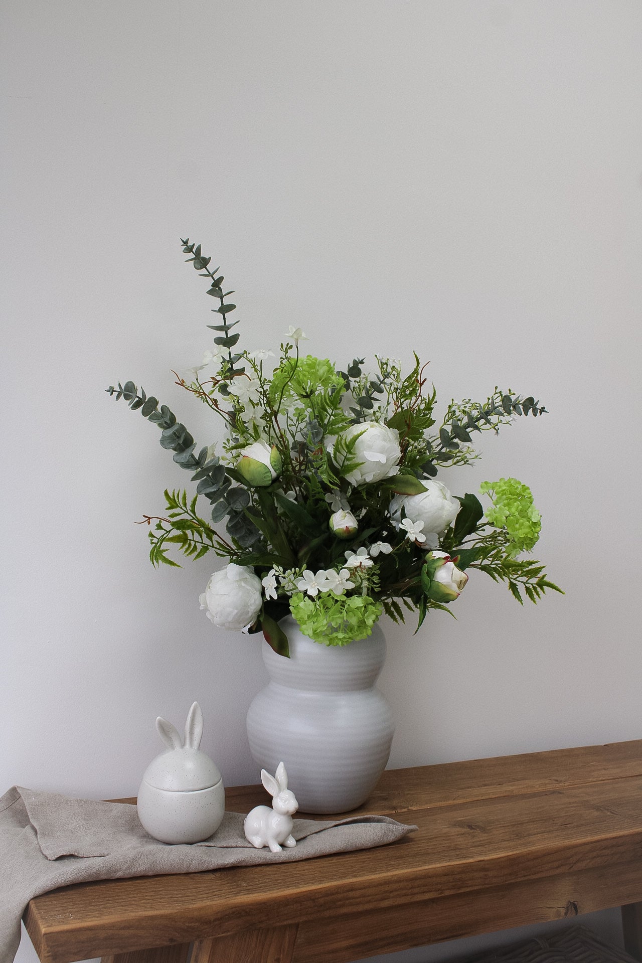 faux white floral arrangement