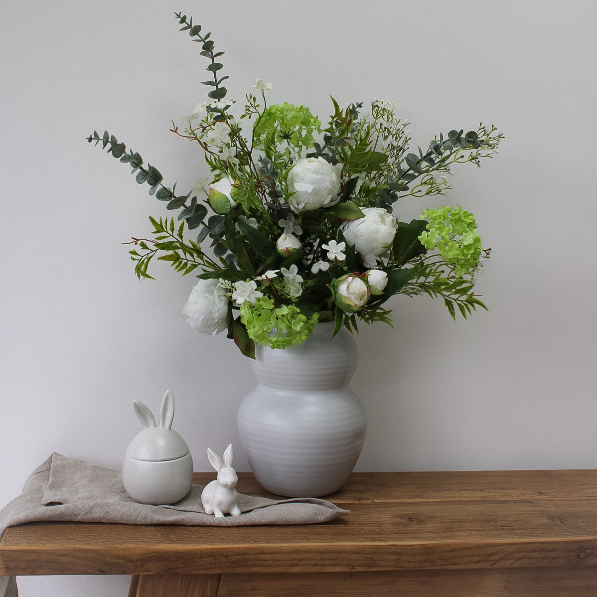 faux white floral arrangement