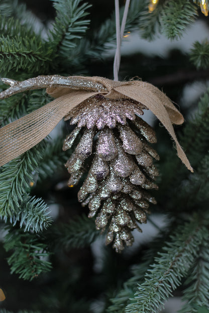 gold pine cone christmas tree hanger