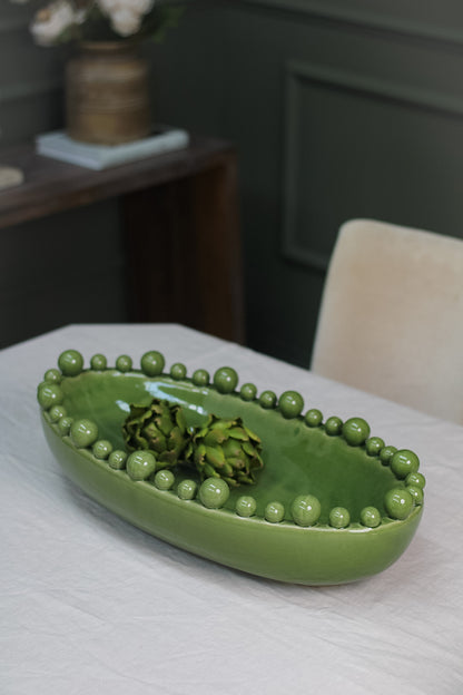 Green oval bobble bowl with faux artichokes