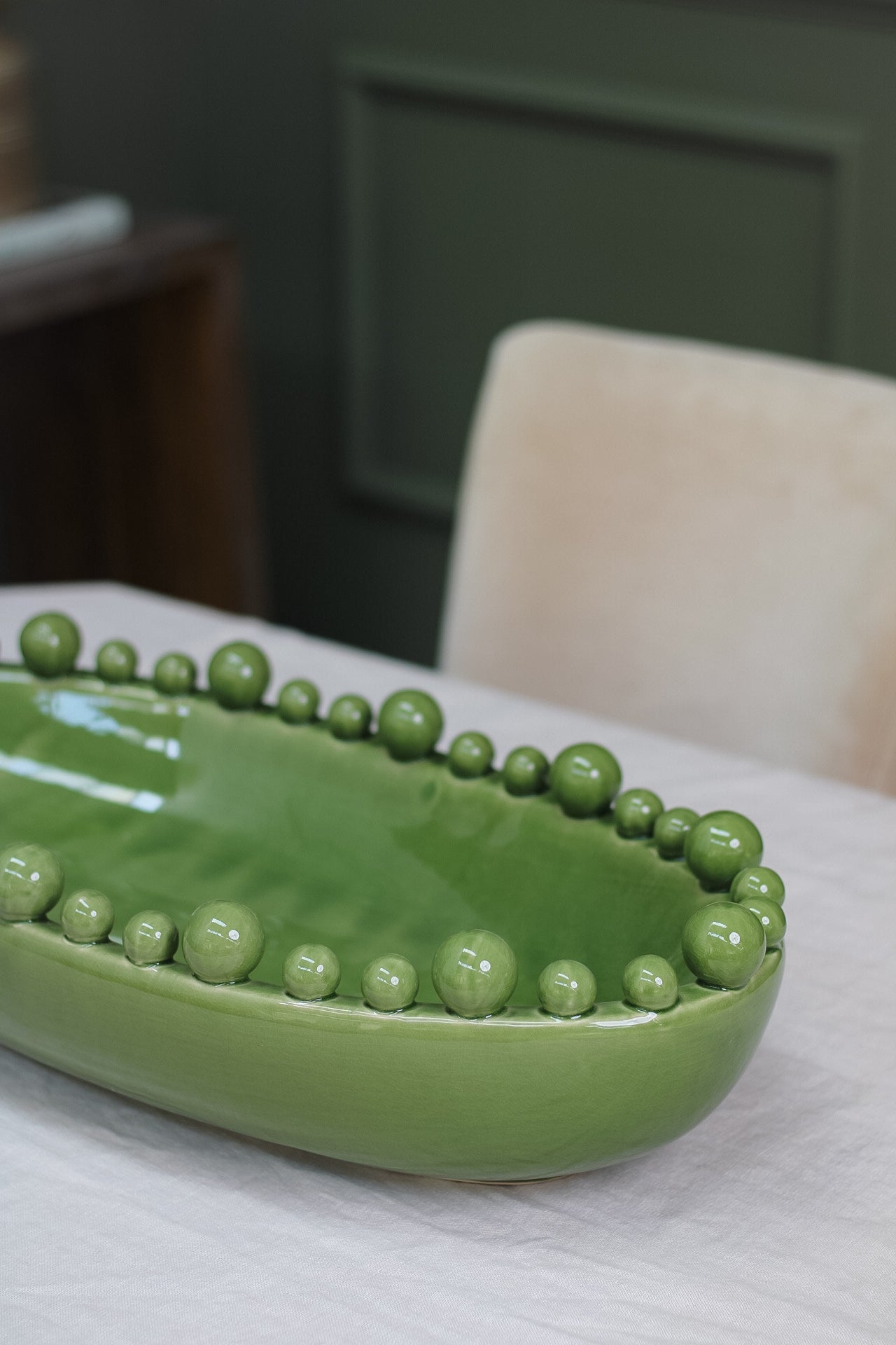 upclose of green oval bobble bowl