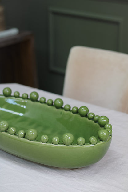 upclose of green oval bobble bowl