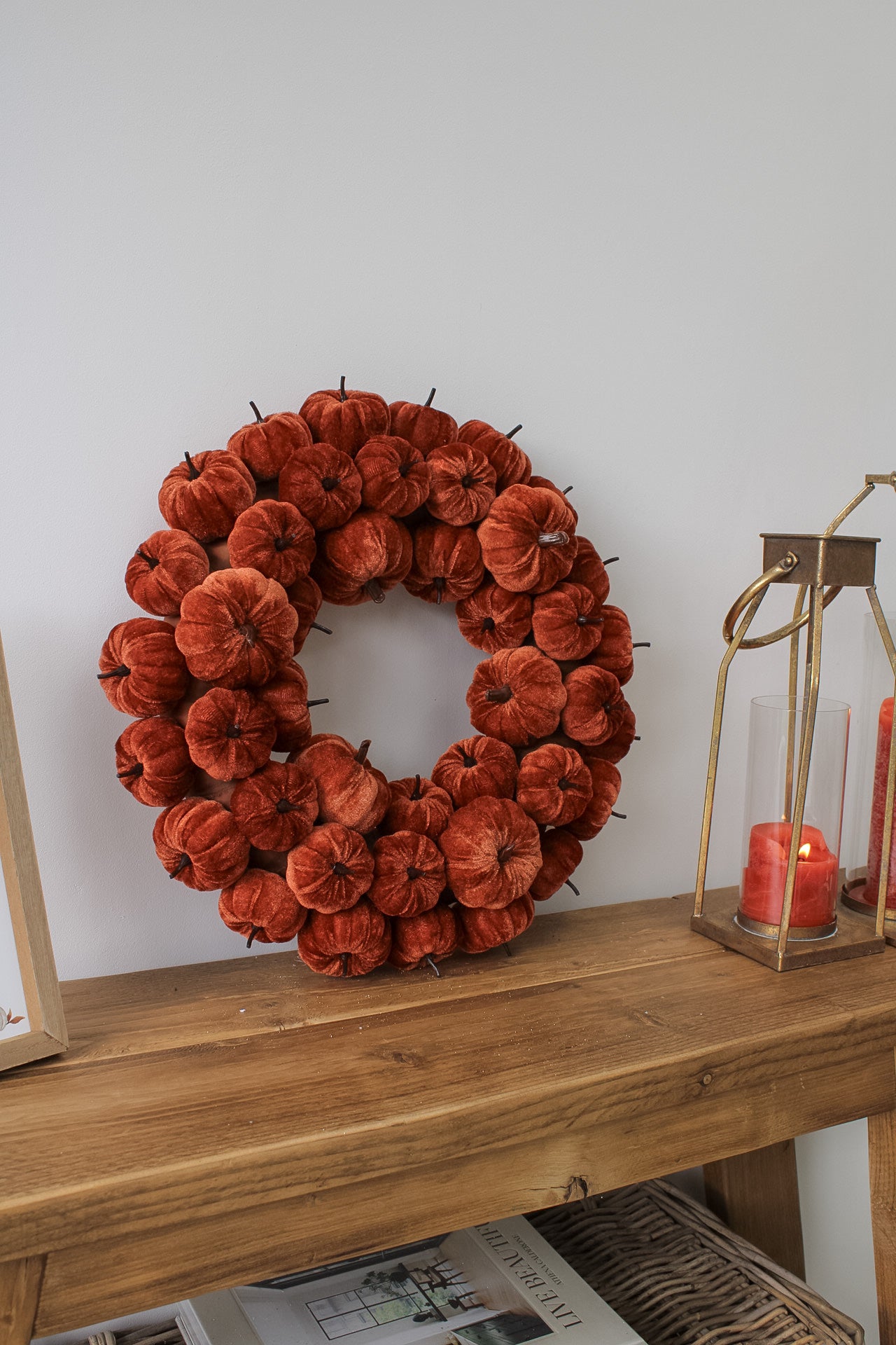 Orange Velvet Little Pumpkins Wreath