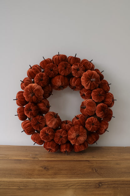 Orange Velvet Little Pumpkins Wreath