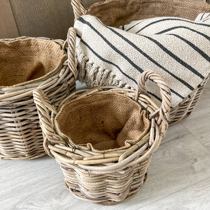 Round Rustic Grey Washed Rattan Storage Basket