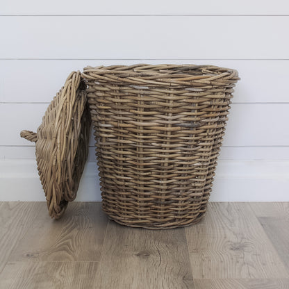 Round Wicker Grey Washed Laundry Basket With Lid