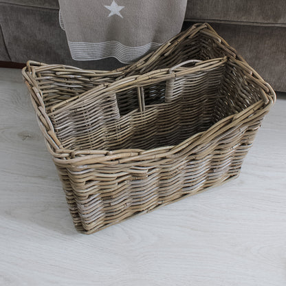 Grey Washed Rattan Magazine Basket Holder