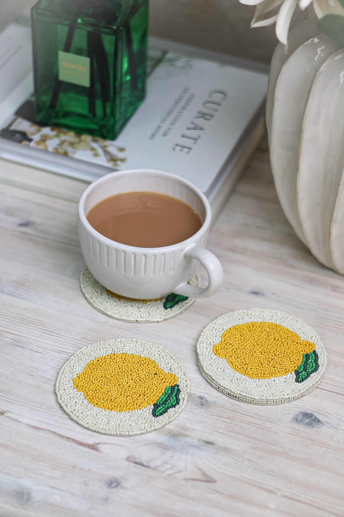 lemon beaded coasters