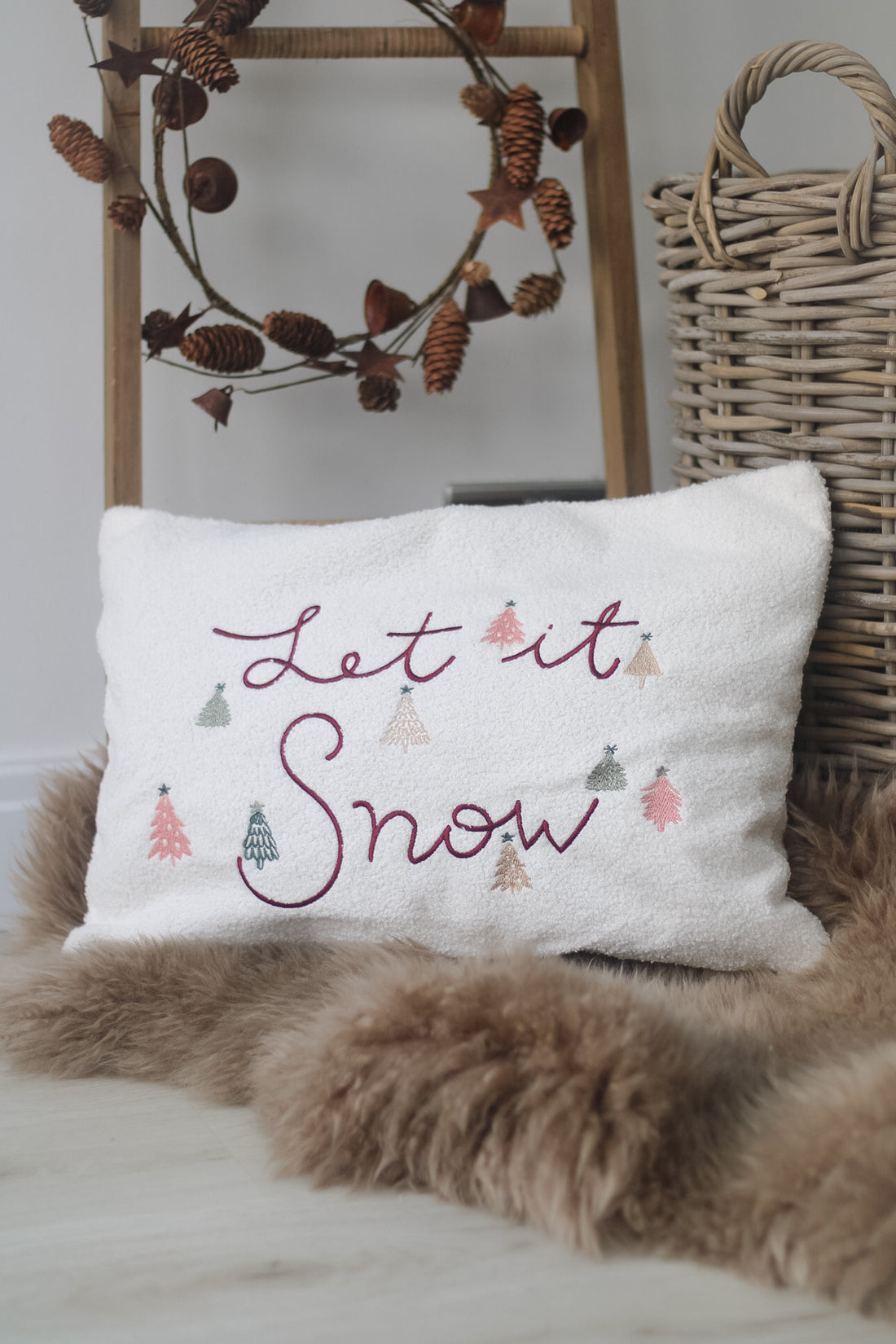 let it snow boucle christmas cushion cover