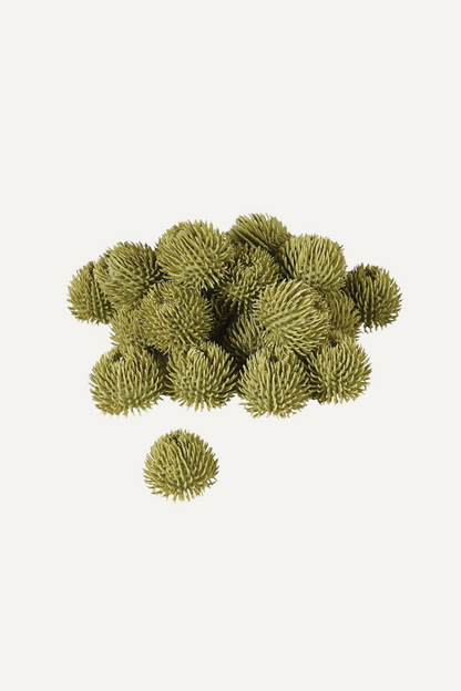 green echinops balls perfect for filling ceramic decorative bowls on a kitchen island or sideboard to refresh and update your home decor.