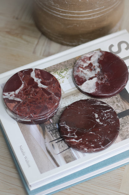 round marble cherry red coasters