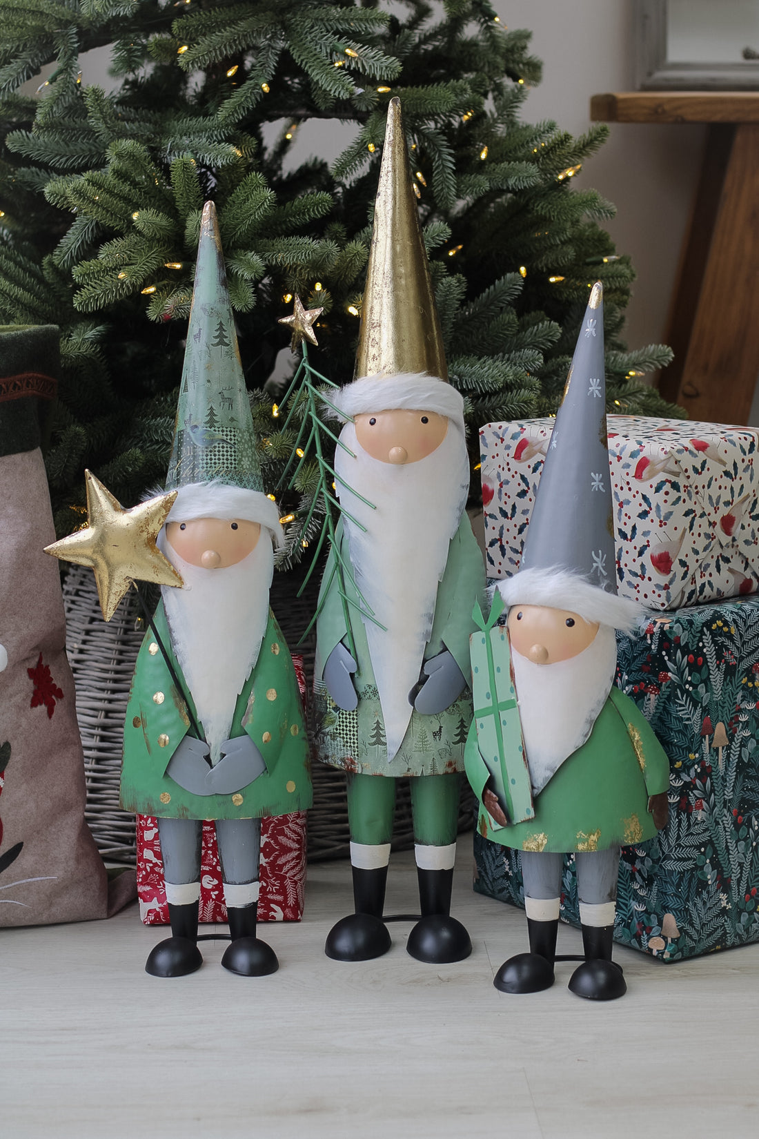 sage metal santa gonks for whimsical christmas decor