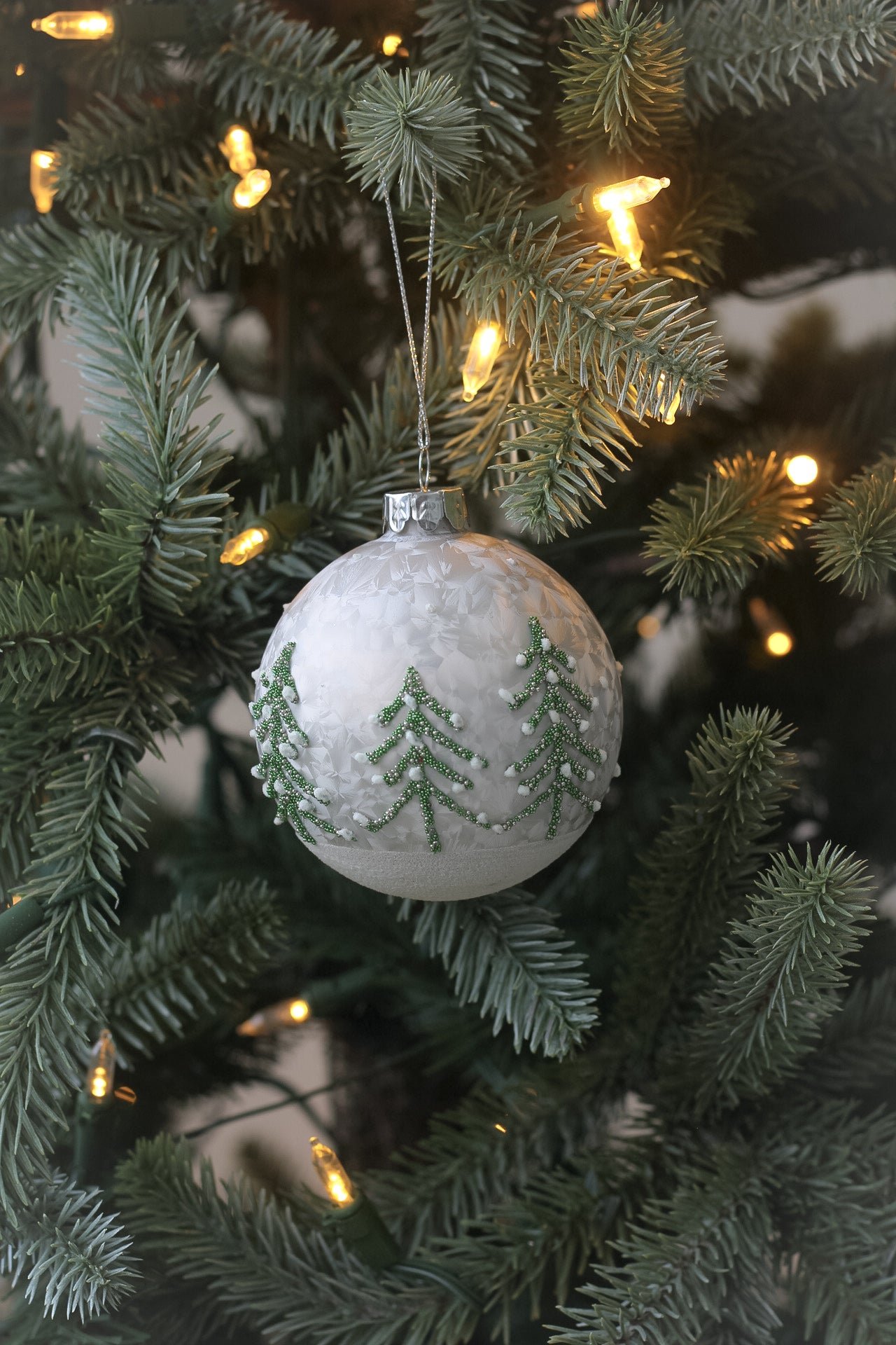 silver christmas tree bauble, beautifully delicate glass bauble with collection of christmas trees perfect for adding timeless beauty to your christmas tree