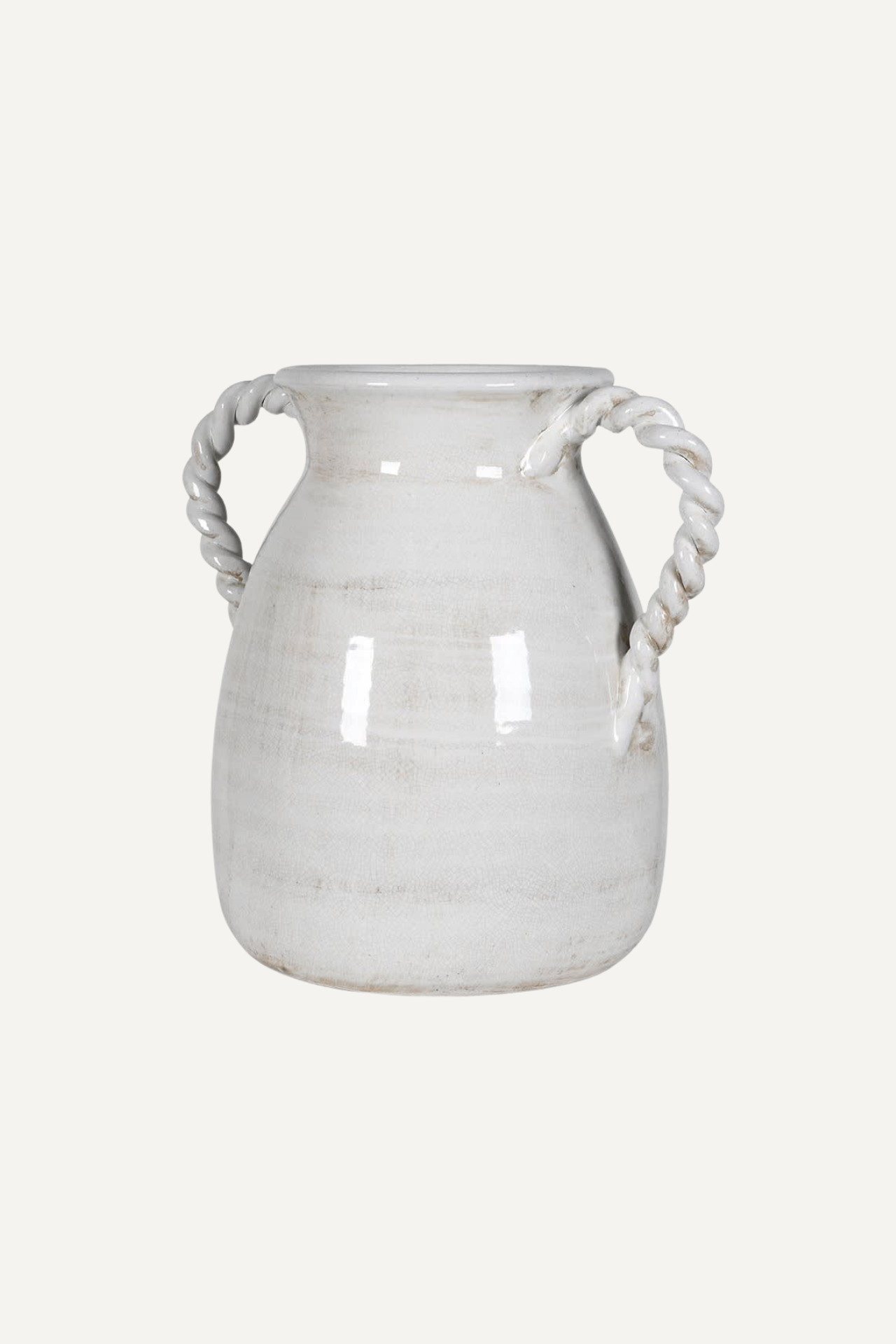 twisted handle rustic white ceramic vase, pair with faux flowers to create a real statement in your home decor