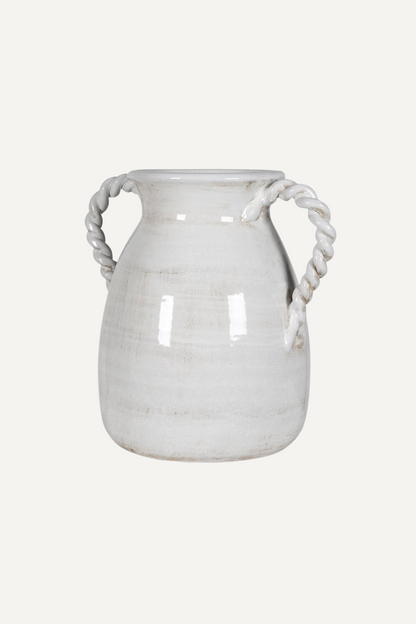 twisted handle rustic white ceramic vase, pair with faux flowers to create a real statement in your home decor