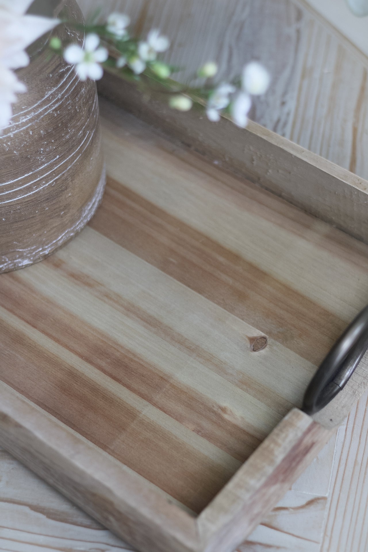 up close of chunky wooden tray