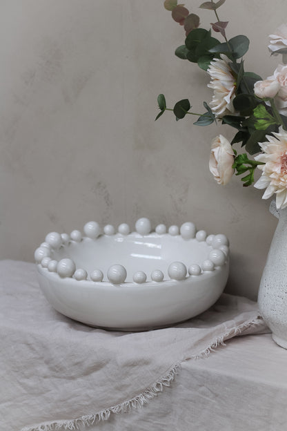 White Bobbled Bowl on console table