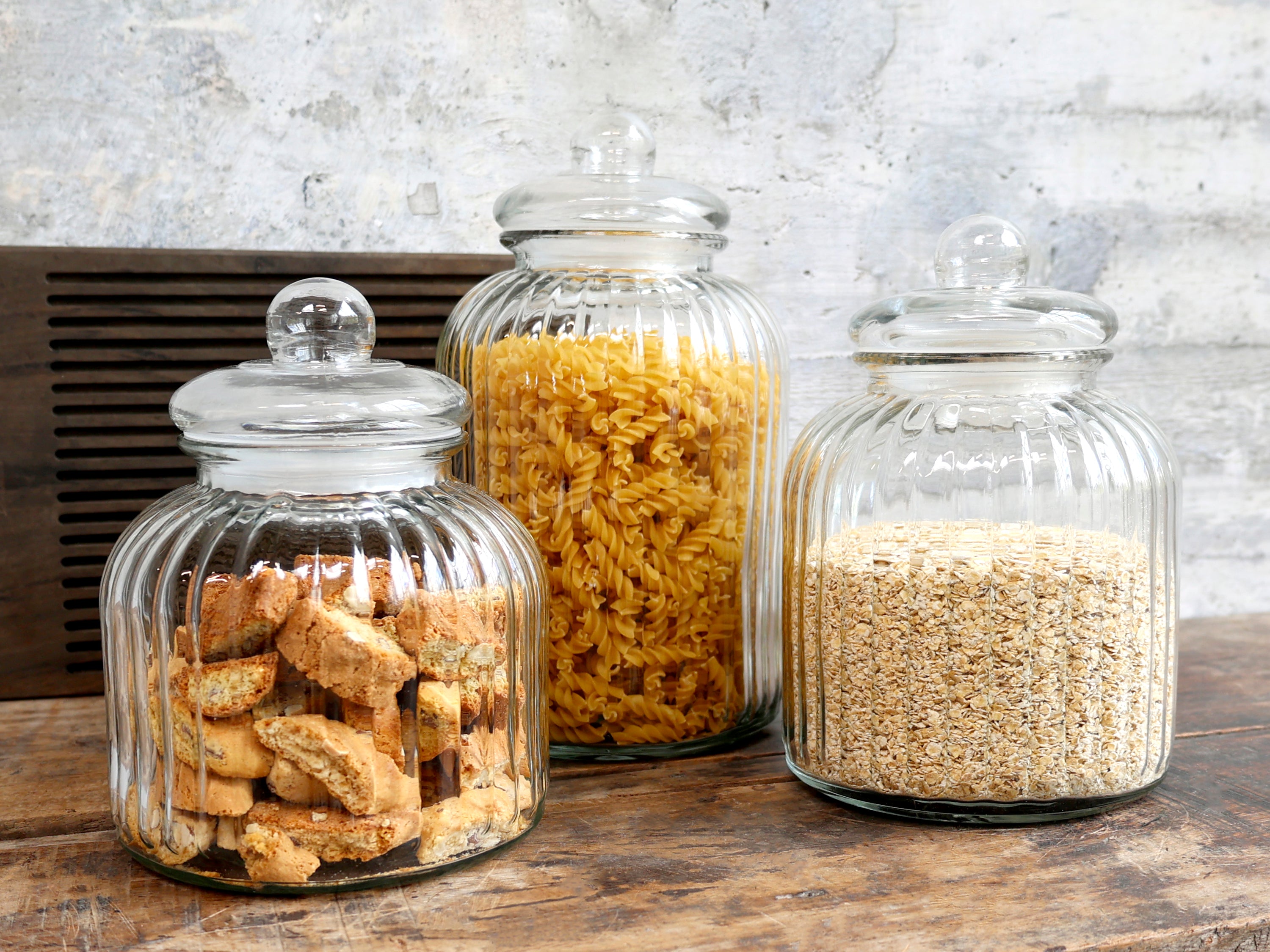 Grooved Glass Storage Jar