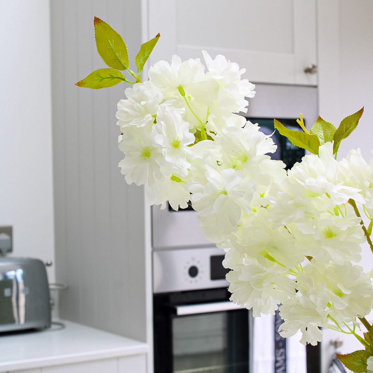 Faux White Cherry Blossom Stem