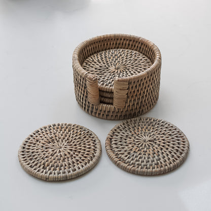 Grey Washed Natural Rattan Coasters | Set of 6