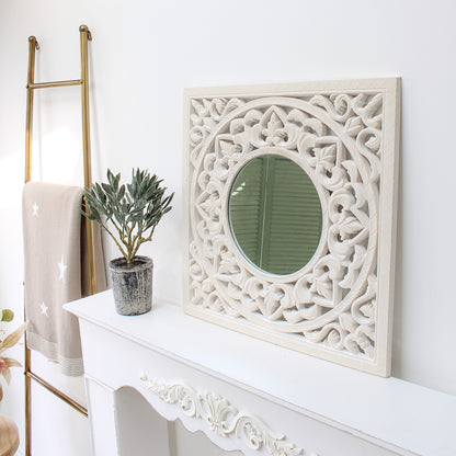 Pale Grey Ornate Mirror Panel