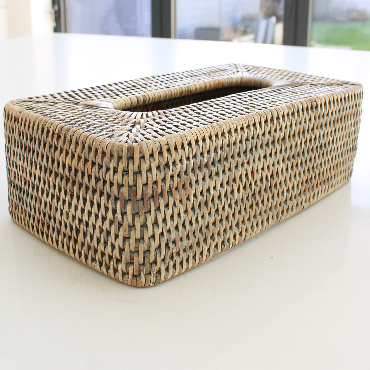 Grey Washed Rattan Tissue Box Cover