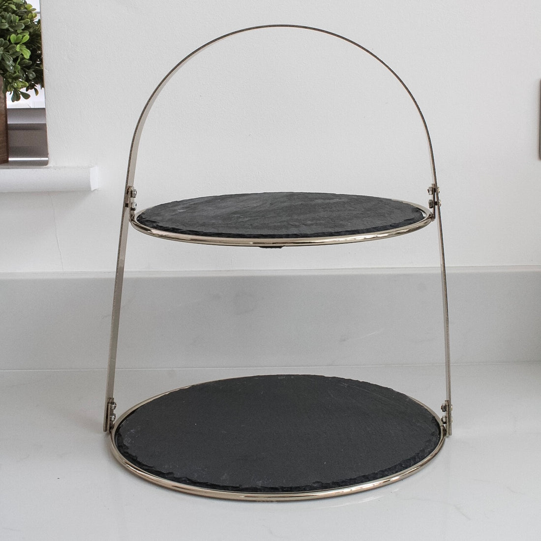 Brass &amp; Slate Two Tier Serving Stand