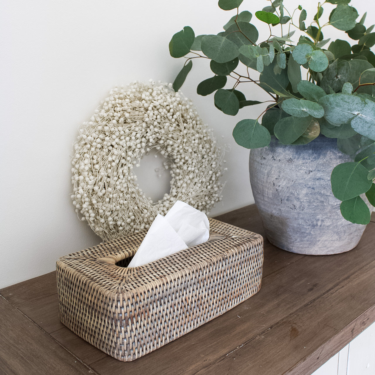 Grey Washed Rattan Tissue Box Cover