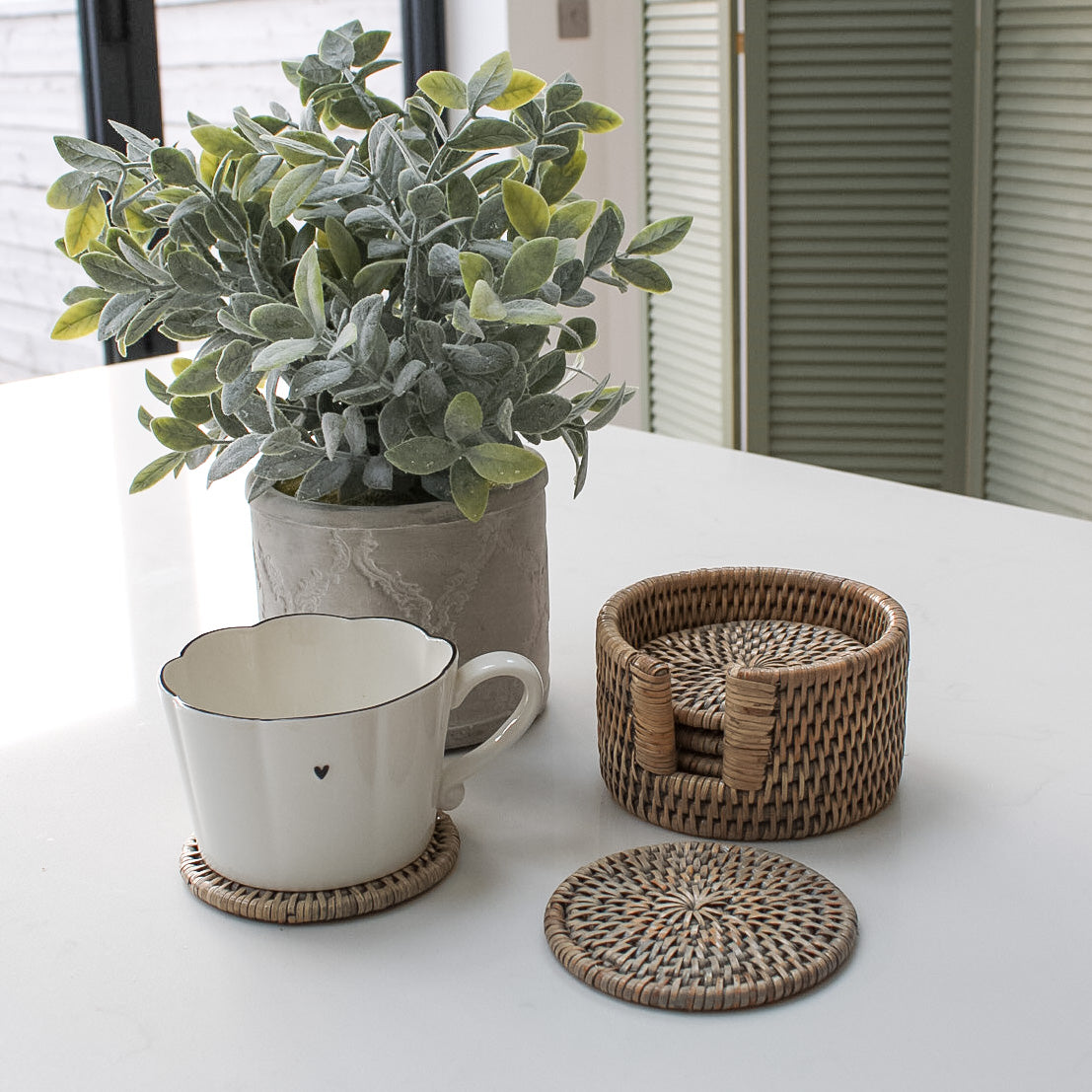 Grey Washed Natural Rattan Coasters | Set of 6