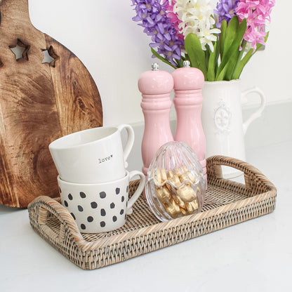 Grey Washed Natural Rattan Rectangular Tray